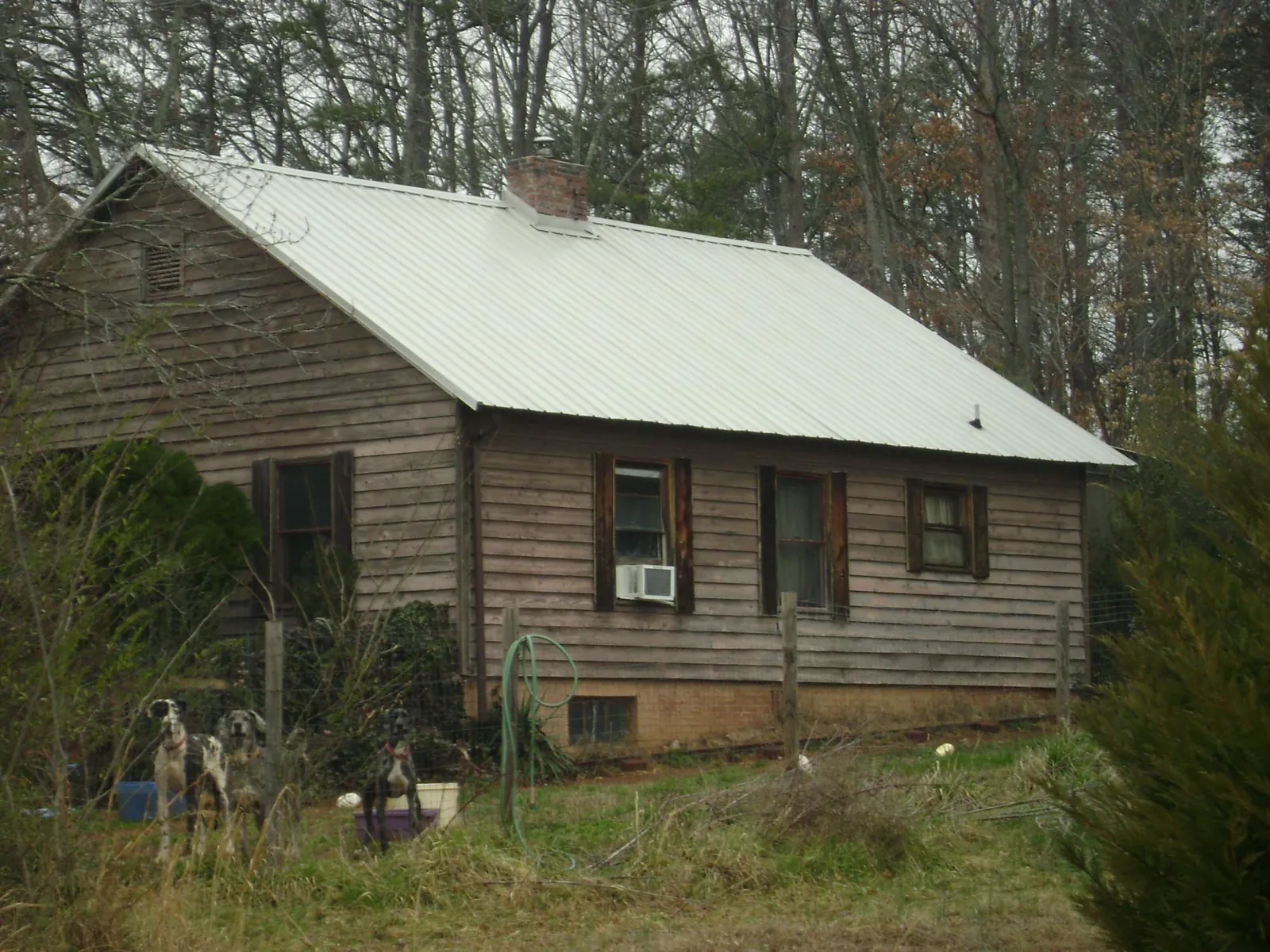 White metal roof on an old wood sided farmhouse, from a Asphalt Shingle Roof Repair job in Duck Creek Village